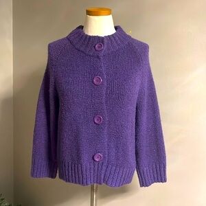 Evan Picone petites purple chunky cardigan sweater button up wool blend size MP